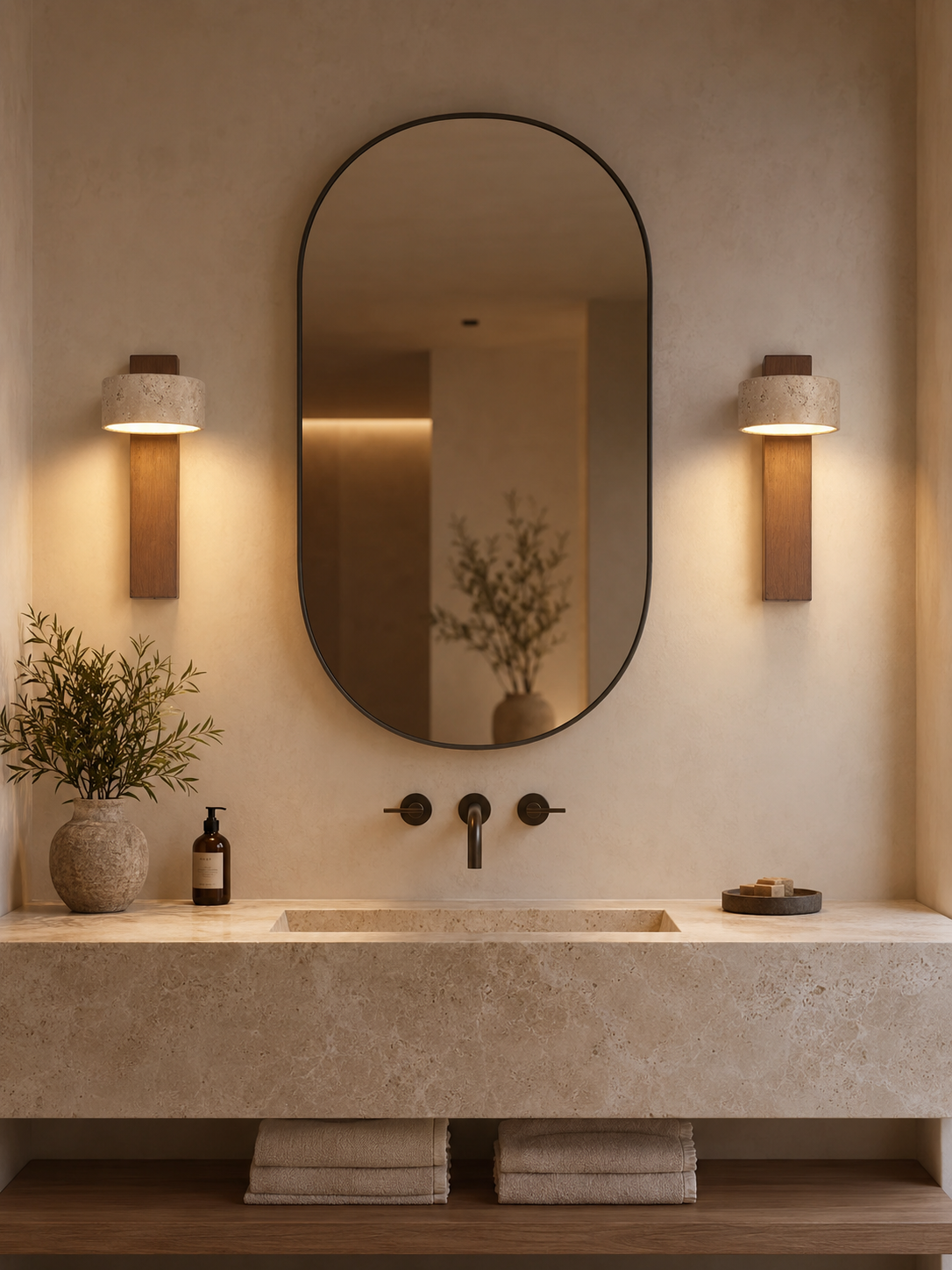 Livia — Travertine & Walnut Wall Sconce