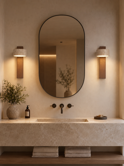 Livia — Travertine & Walnut Wall Sconce