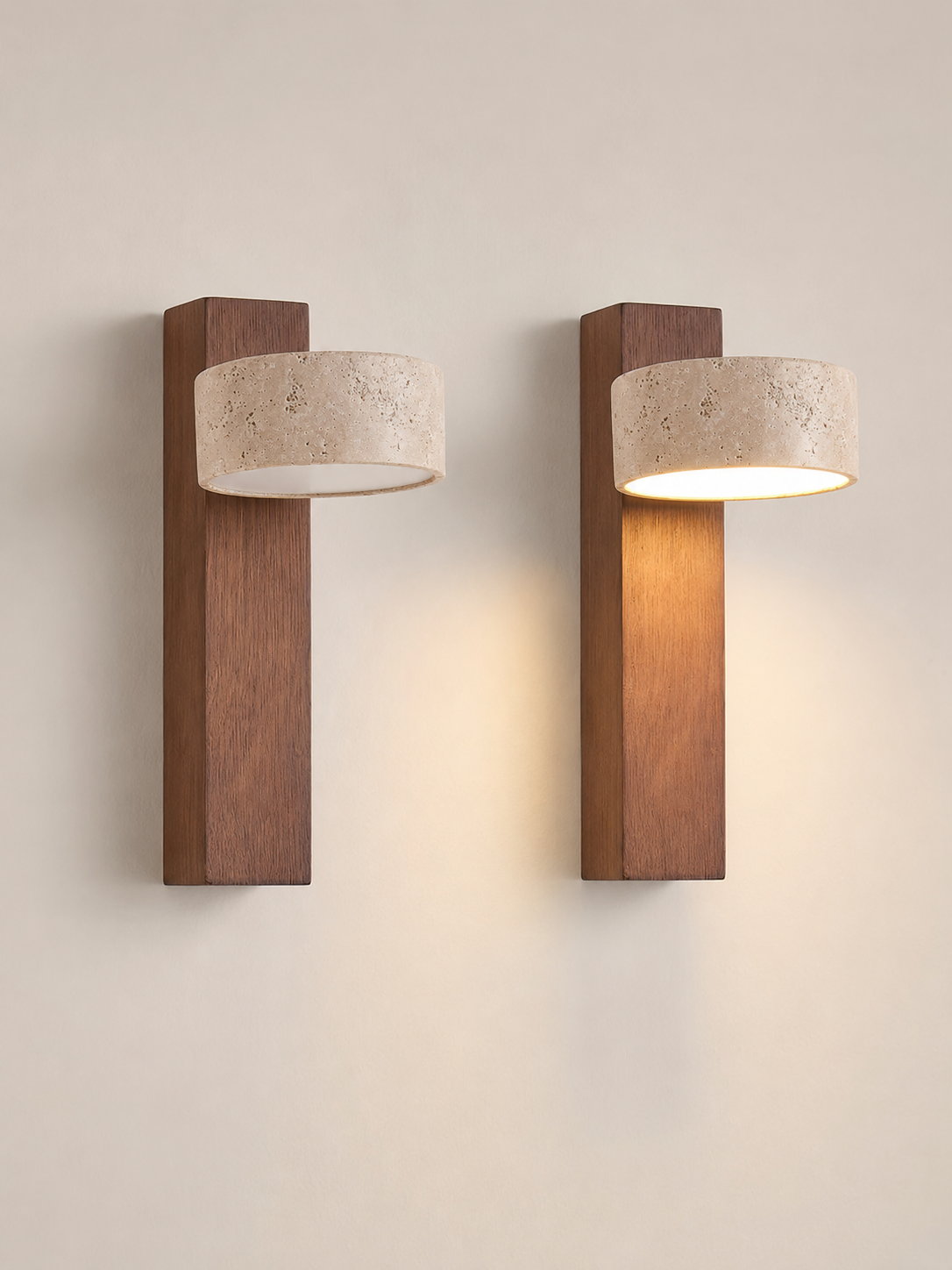 Livia — Travertine & Walnut Wall Sconce