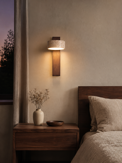 Livia — Travertine & Walnut Wall Sconce