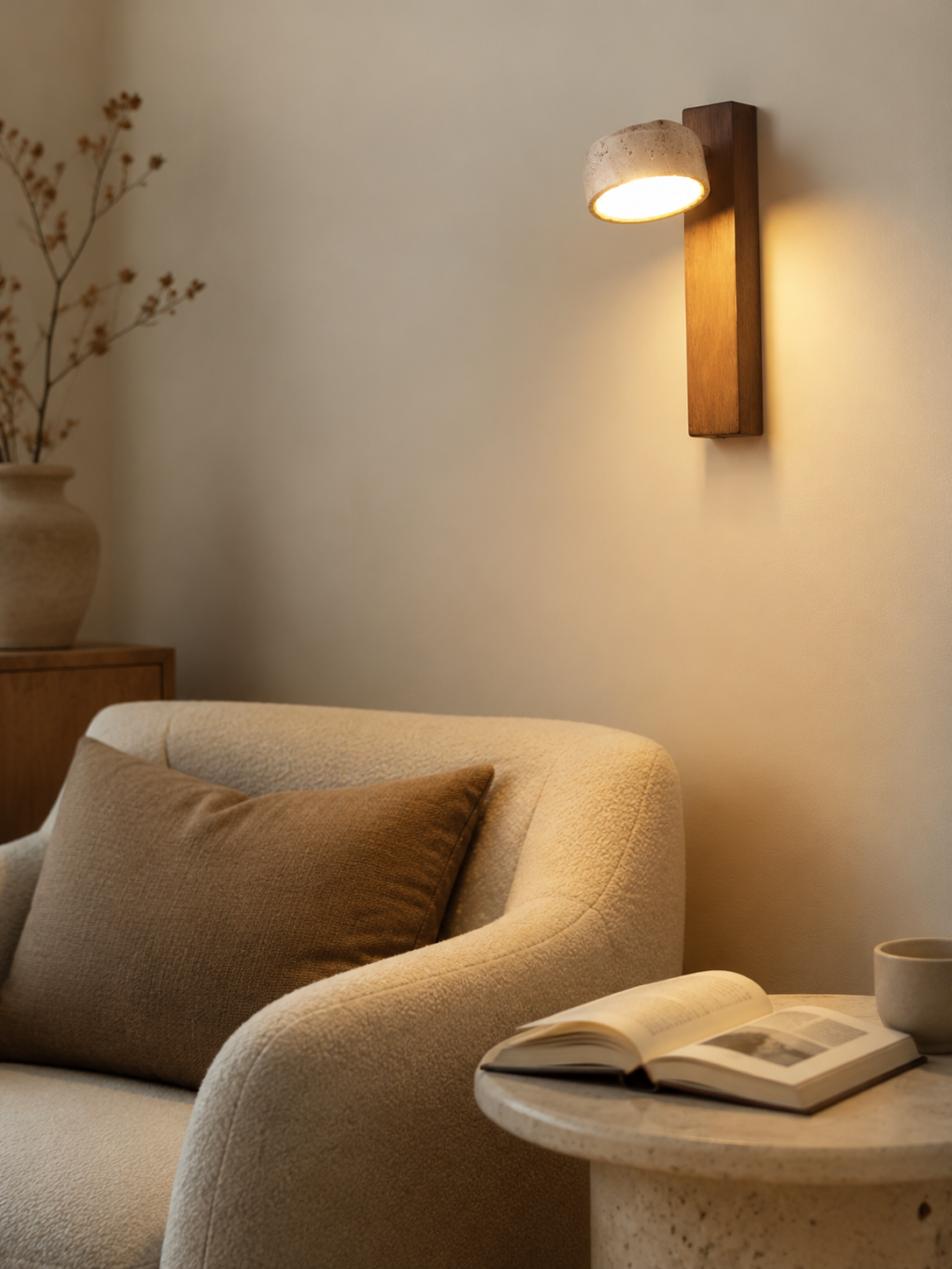 Livia — Travertine & Walnut Wall Sconce