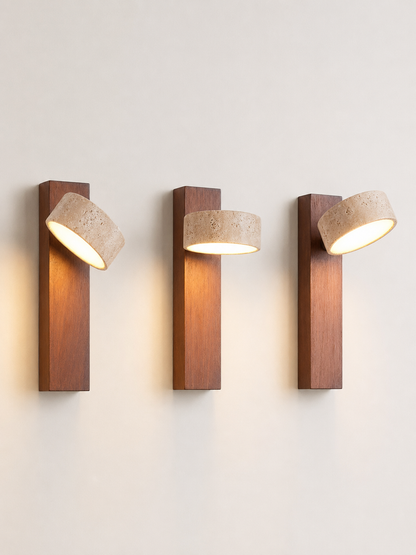 Livia — Travertine & Walnut Wall Sconce