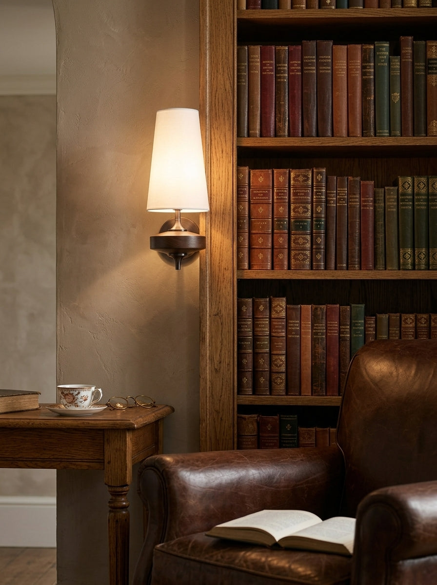 Camille — French Fabric & Walnut Wall Lamp