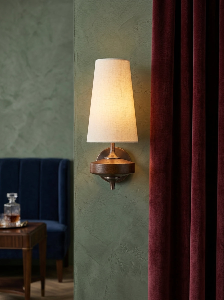 Camille — French Fabric & Walnut Wall Lamp