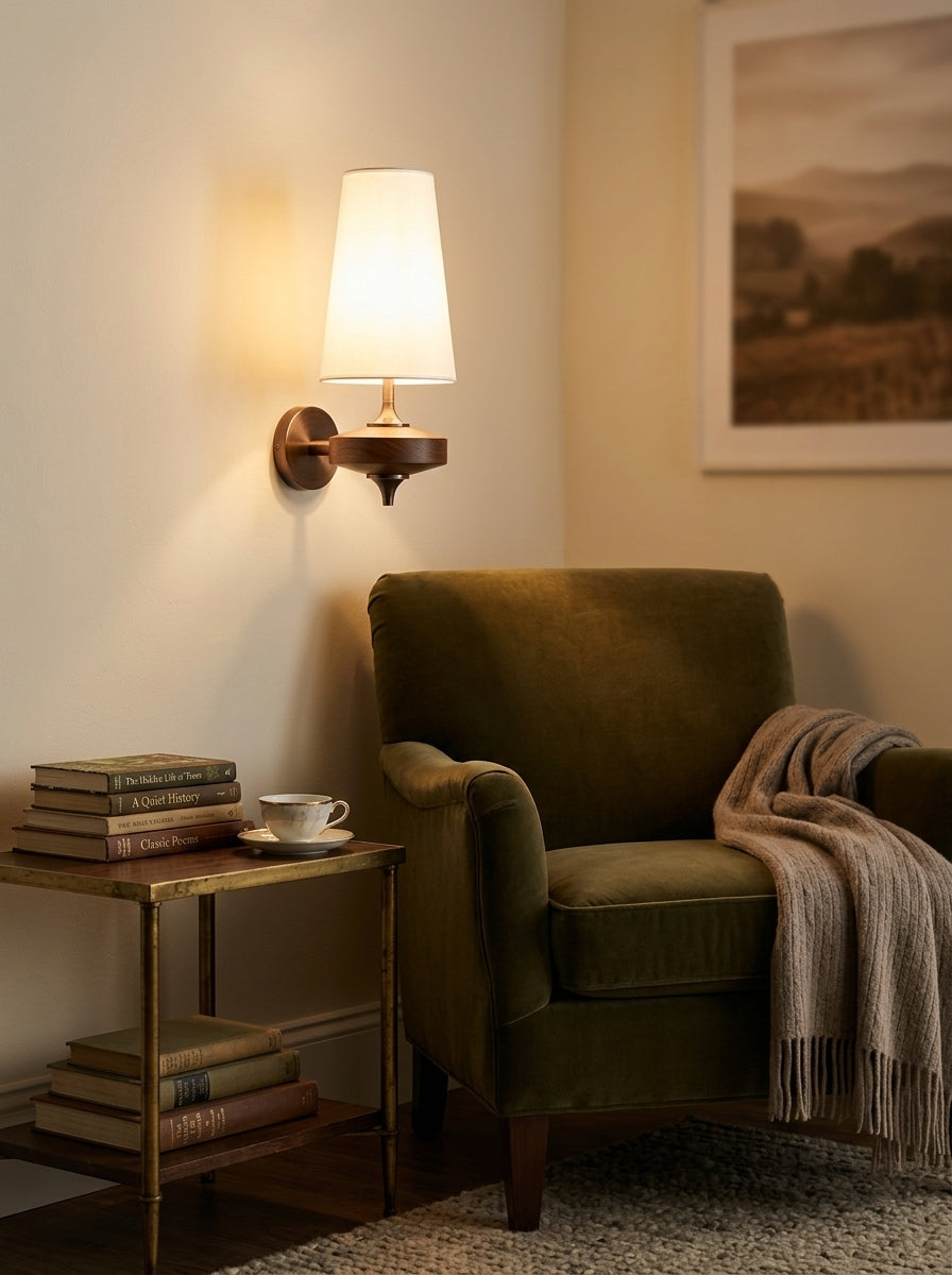 Camille — French Fabric & Walnut Wall Lamp