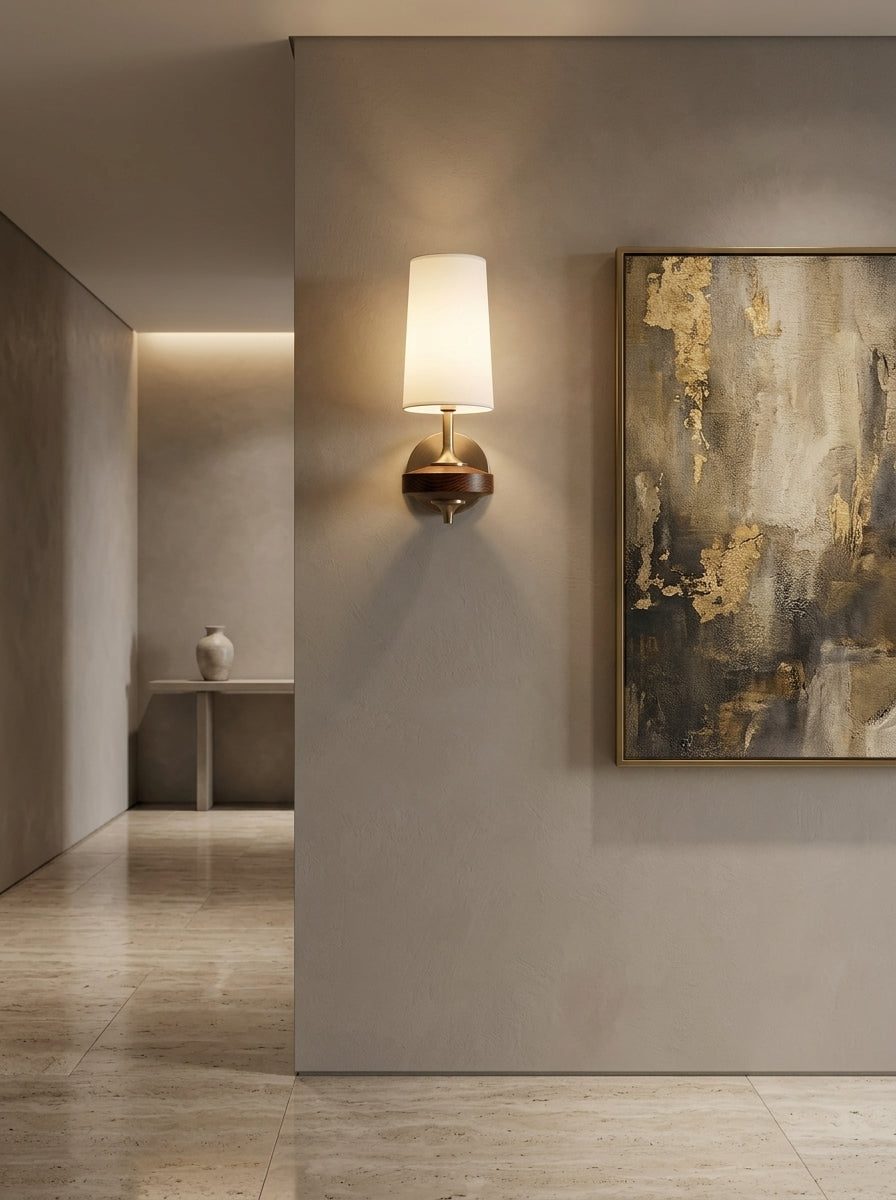 Camille — French Fabric & Walnut Wall Lamp
