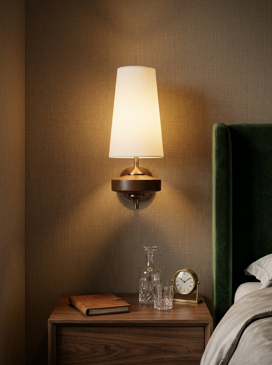 Camille — French Fabric & Walnut Wall Lamp