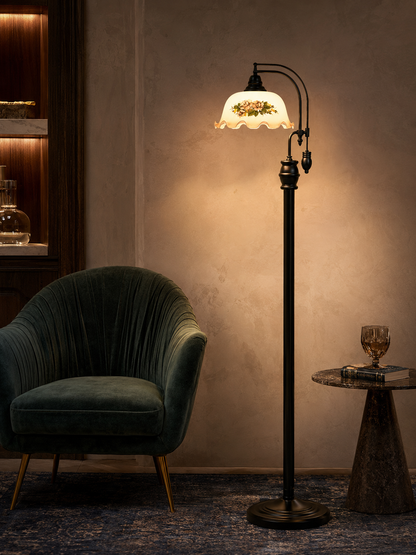 Hollis — Vintage Wood & Art Glass Floor Lamp