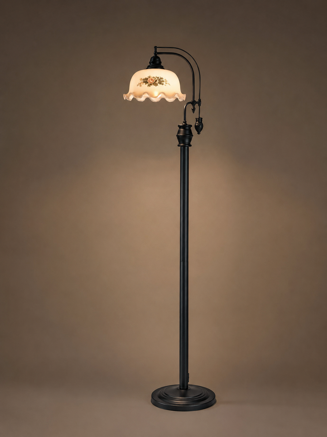Hollis — Vintage Wood & Art Glass Floor Lamp