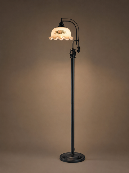 Hollis — Vintage Wood & Art Glass Floor Lamp