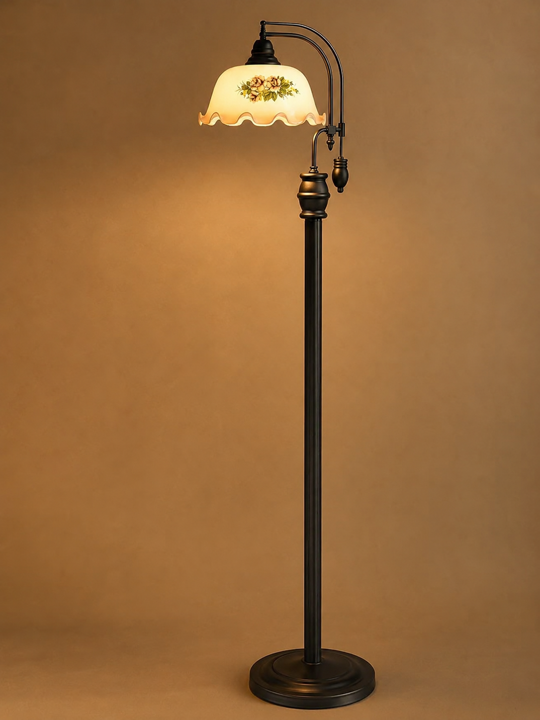 Hollis — Vintage Wood & Art Glass Floor Lamp