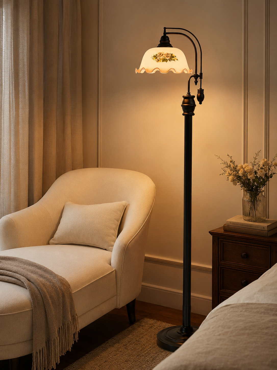 Hollis — Vintage Wood & Art Glass Floor Lamp