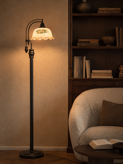 Hollis — Vintage Wood & Art Glass Floor Lamp