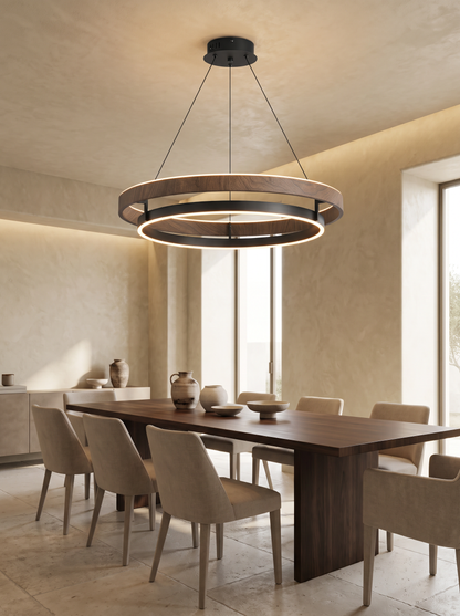 Verona — Walnut & Metal LED Chandelier