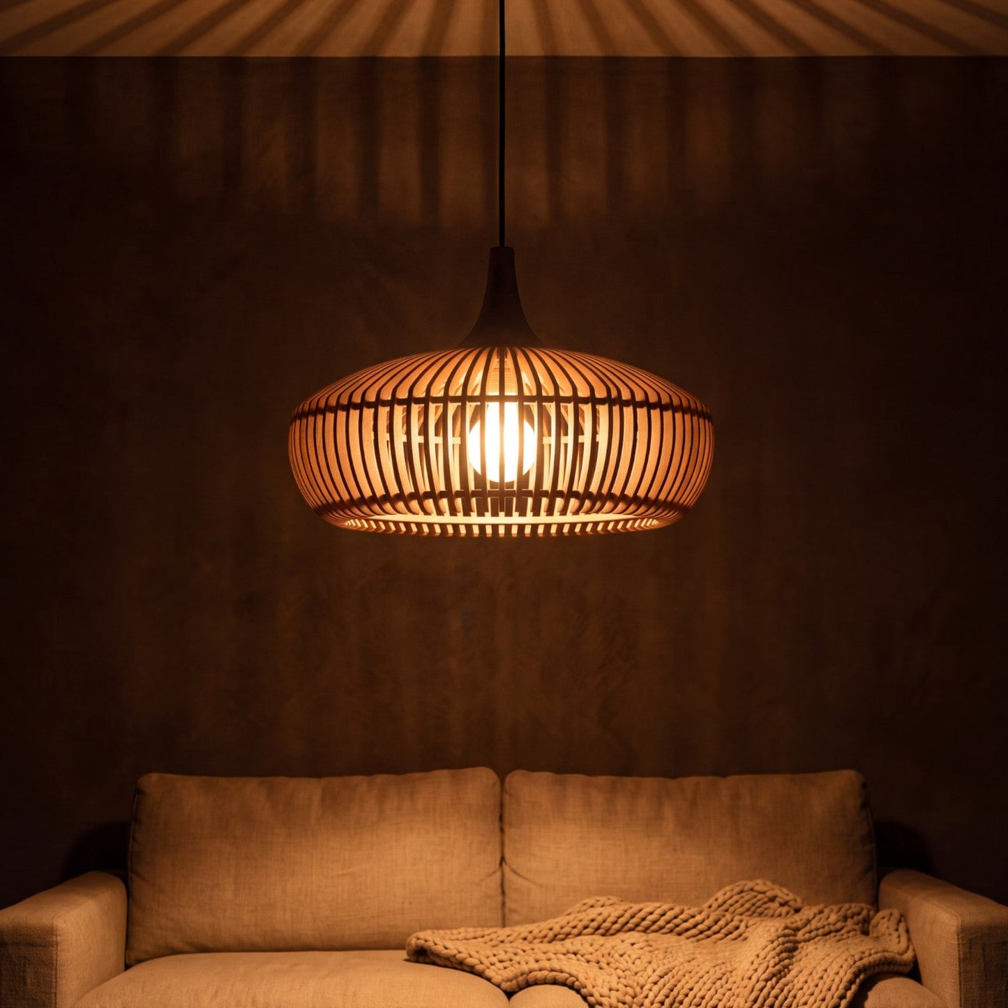 Nara — Wabi-Sabi Hollowed Wood Pendant Light
